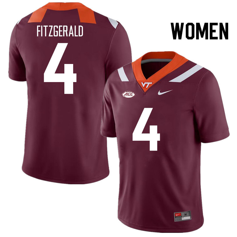 Women #4 Chance Fitzgerald Virginia Tech Hokies College Football Jerseys Stitched Sale-Maroon